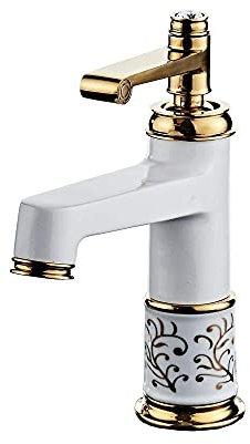 LUOFDCLDDD Water-Tap Bathroom Sink Tap Kitchen Sink Tap Basin Faucets Brass Electroplate Rose Gold Bathroom Sink Faucet Geramic Single Handle Hole Deck Mount Mixer Water Tap/Spray White Paint