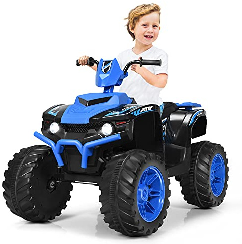 COSTWAY 12 V Quad Elettrico per Bambini, Auto Elettrica Cavalcabile con Luci LED e Musica, Velocità Fino a 5km/h, per Bambini 3-7 Anni (Blu)