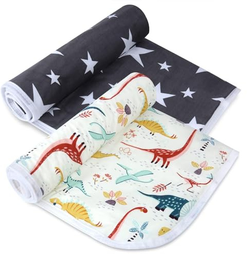 Bnditeu 2 Pack Baby Changing Pad, Diaper Changing Mat for Dresser, Crib, Travel, 100% Cotton Surface, Breathable & Waterproof, Shower Gift for Newborn Boys, Extra Large 24 x 30, Dinosaur Black Star