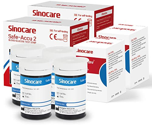 sinocare Safe Accu2 Blutzuckerteststreifen, 100pcs Teststreifen für Diabetiker zur Selbstkontrolle