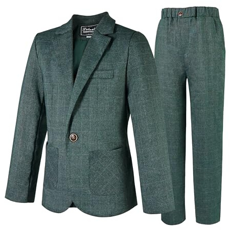 LOLANTA Kids Tweed Check Suit, 2-Piece Boys Wedding Party Outfits Jacket and Trousers, Prom Occasionwear, Green, 11-12 Years, 160