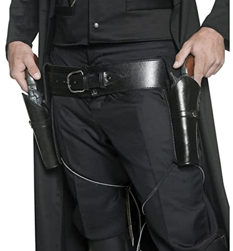 Fondina in pelle doppia per pistola, custodia da cintura medievale retrò revolver – fondina per pistola da cowboy western revolver borsa per cosplay cowboy costume revolver accessori (Nero)
