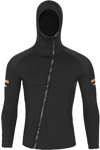 Männer Hoodie Neoprenanzüge Top Jacke 1,5 mm Neopren Langarm Shirt Frontreißverschluss Weste Neoprenanzug Warm halten für Erwachsene Tauchen Surfen Schwimmen,Schwarz,XL