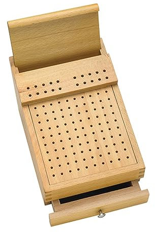 SELVA Porte-forets et limes avec tiroir pour petites pièces - Boîte de rangement en bois de hêtre laqué - 22 x 16 x 12,5 cm