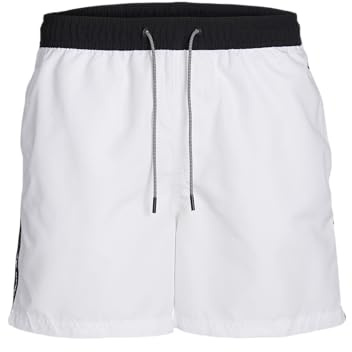 JACK & JONES Jpstfiji Jjswim Black Tape LY Sn - Pantalones Cortos para Hombre, Blanco, L