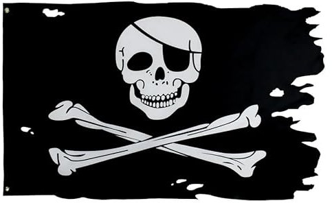 3×5 FT Pirate Flag, Skull and Crossbones, Torn/Irregular Shape Large Polyester Party with Brass Eyelets/Grommets, Funny Pirate Ship Jolly Roger Halloween Banner