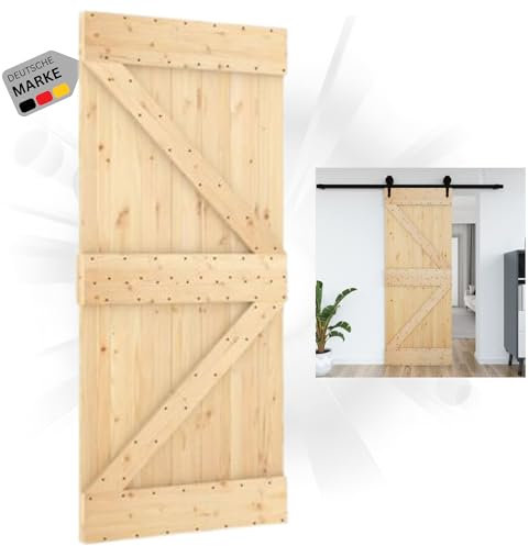DELUKE® Schiebetür Holz KEOR rustikal Natur | 70x210cm, Kiefernholz Tür | ohne Beschlag | Holzschiebetür Scheunentür Schiebetüren Holztür Schiebetürsystem Zimmertür Innentür