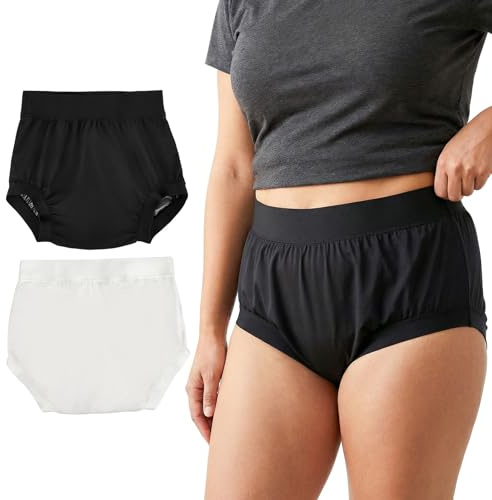 AQX Lot de 2 couvre-couches en tissu pour adultes - Réutilisables - Imperméables - Pour incontinence - En plastique - Taille haute - Noir et blanc - Taille L
