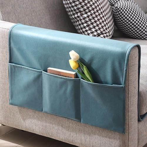 XGOPTS Sofa Armrest Hanging Organiser, Waterproof Anti-Slip Armchair Couch Caddy Pocket Storage Fashion Soft Leather Arm Rest Chair Organiser for Cell Phone TV Remote Control Magazine Books