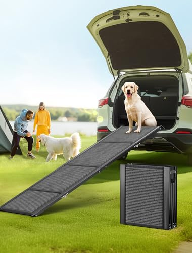 Rampa Per Cani Auto Pieghevole, Scaletta Per Cani Auto con Superficie Antiscivolo, Pedana Per Cani Scala Di Grossa Taglia, Adatto Per Auto,Suv,Camion,Letto, Supporta Un Peso Di 113kg 170x44CM