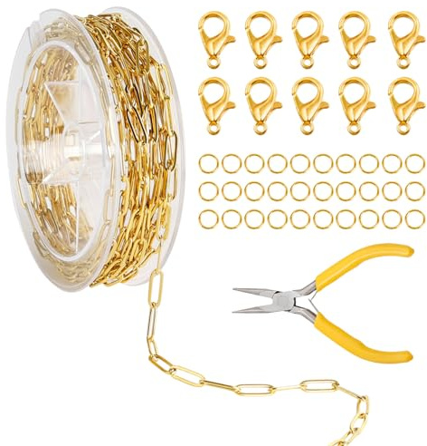 Kedjehalsband i rostfritt stål, kedja halsband gör-det-själv 3,6 m kedjor för smyckestillverkning med 10 hummerlås och 30 hoppringar, kedja för halsband gör-det-själv smycken tillbehör