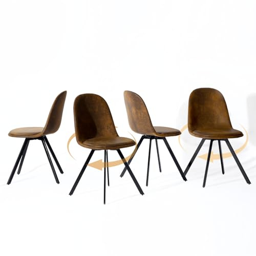 FurnitureR Set of 4 Dining Chairs Soft Padded Seat Mid Backrest 360 Swivel Kitchen Chairs with Solid Metal Legs for Living Room Lounge Home,D38xW44xH84CM,SUEDE BORWN