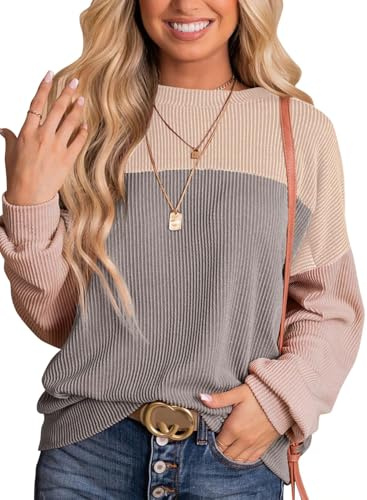 Daspkuwy Women's Jumpers Color Block Patchwork Striped Long Sleeve Tops | Soft Knit Fabric for Comfort, Crewneck Design, Relaxed Fit Suitable for Casual Office and Daily Wear, Ideal for Autumn Winter