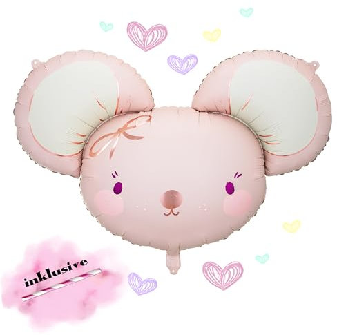 XXL Folienballon Süße Kleine Maus – Pastellrosa Luftballon Kinderzimmer Babyzimmer Baby Party Deko Geschenk wiederverwendbar