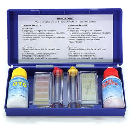 Qyrugcxs Kits de Test D'Eau de Piscine et de Spa, Kits de Test Chimique de L'Eau de PH et de Chlore Libre, Boîte de Test D'Eau Acide-Base