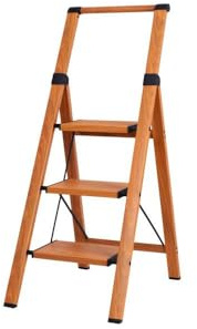CREVICOSTA QUALITY MARK MARCAS DE CALIDAD - Escalera Gaia - Escalera domestica de Aluminio con Mango. 3 peldaños (Madera)