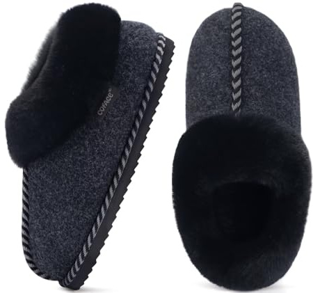 COFACE Femme Fluffy Pluffi Chaudes Légers Confortable Doux Chambre Fausse Fourrure Feutrine Maison Chaussons Pantoufles Bottes Bottines Bois Plancher L'Intérieur L'Extérieur Noir Taille 39