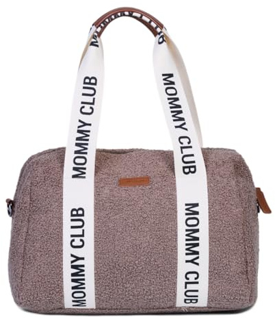 CHILDHOME, Sac A Langer Bebe, Mommy Bag, Matelas a langer bebe Inclus, Nombreux Rangements, Attaches poussette, Bandoulière, Cuir Vegan, 22L, Mommy Club Signature, Teddy Brun