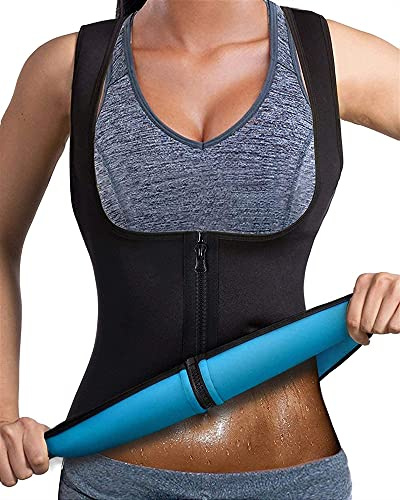 LYGXWJFC Ladies Sauna Effect Suit Waist Trainer Vest Zipper Slimming Neoprene Corset Fitness Shapewear Compression Top Body for Workout Shirt (Black XL) (Black XL)