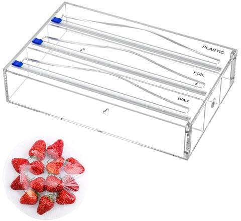 Dispensador de Film Acrílico Transparente 33,5 x 22 x 7,5cm Dispensador de Papel Film y de Aluminio Organizador para Láminas de Cocina