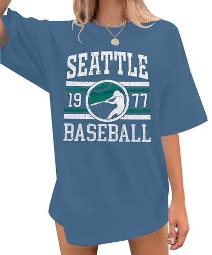 Vintage Baseball Shirt Women Baseball Game Day Fan Tee Baseball Graphic Tshirts Oversized Tops Blue