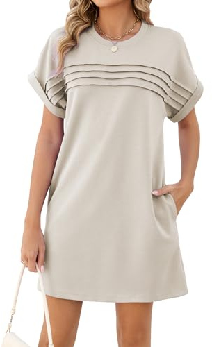 Famulily Women's 2026 Summer Sundress Casual Cap Sleeve Pleated T Shirt Dresses Loose Short Dress with Pockets
