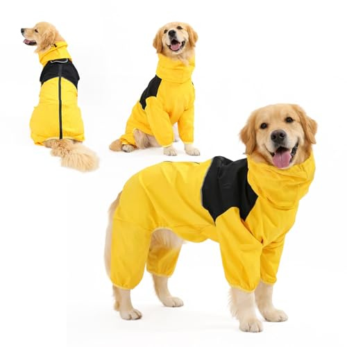 Supcomsta Dog Raincoat Waterproof Dog Coat with Legs Breathable Rain Coat for Medium Large Dogs Full-Body Coverage (Yellow, 5XL)