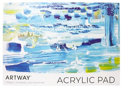 Artway A3 Akrylblock - 20 Ark 400 g/m² Förprimat med Canvasstruktur, Syrafri, Limmad Kant - för Akrylmålning, Mixed Media & Oljestudier