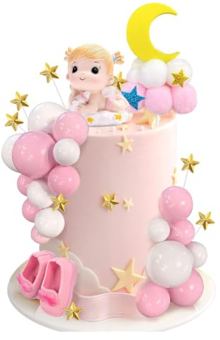 30PCS Decoracion Tarta Rosa, Decoracion Tarta Niña, Topper Tartas Baby Shower Niña, Topper Cake Con Bola Rosa, Ideal Para Fiestas Infantiles Y Decoracións de Tartas de Cumpleaños