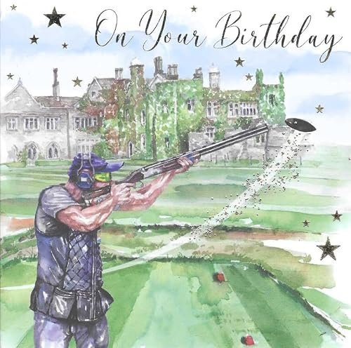 Cherry Orchard Clay Pigeon Shooting Birthday Card 16cm | Watercolour Illustration, Country Estate Design, Includes Envelope, Square Format, For Shooting Enthusiasts