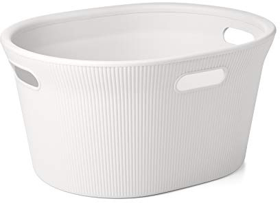 Tatay Cesto de Ropa Baobab, 35 L de Capacidad, de Polipropileno, Libre de BPA, 3 Asas, Color Blanco (Pergamon), Medidas 52 x 42.5 x 26.5 cm