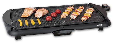 Wëasy STO52, Plancha De Asar Eléctrica con Parrilla, 52 x 27cm, Antihaderente, Temperatura Regulable, 2000 W, Negro.