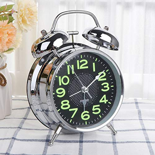 TOOLSTAR - Reloj despertador retro de 4 pulgadas, con doble campana, funciona con pilas, analógico, de cuarzo, con luz nocturna, para dormitorio (superficie líquida)
