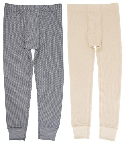 Fruit of The Loom Premium Boy's 2-Pack Thermal Waffle Bottom, Heather Greystone/Natural, 14-16