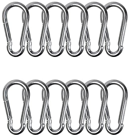 12 pezzi Moschettone M6, Robusto Moschettone in Acciaio Inossidabile, 6 x 60 mm, per Casa e Campeggio all'aperto, Pesca, Escursionismo, Viaggi