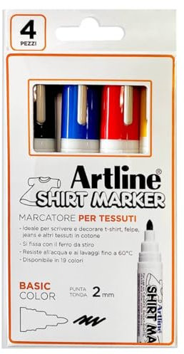 OSAMA, Artline - Pennarelli Punta Grossa Tonda per Tessuti, 2 mm, per Cartoleria e Colori per Bambini e Artisti - Colori Tessuto, Pack 4 Marcatori per Cotone, Lavabili e Resistenti all'Acqua, Base