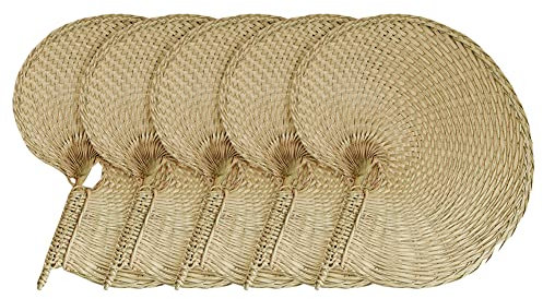 Éventails Tissé en Bambou Ventilateur de Feuille de Palmier Naturel, Éventails Naturel à Feuilles de Plantes Séchées Style Chinois Été Éventails - pour Décoration D'intérieur, Mariage, Plage, 5pcs