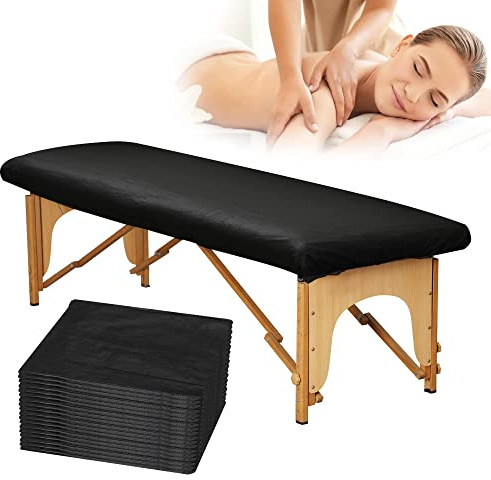 20 st tjocka engångsöverdrag för massagebord monterade lakan mjuka andningsbara (svart)