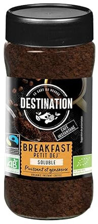 Destination - Café Soluble Desayuno BIO - Café Soluble Granulado y Liofilizado de Tueste Natural - Procedente de Cultivo Ecológico - Sabor Potente y Generoso - Propiedades Energizantes - 100 g