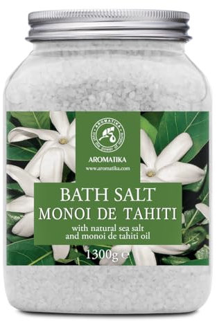 Sale da Bagno Monoi de Tahiti 1300g - Sali Marini da Bagno con Burro di Cocco Naturale & Estratto di Fiori di Gardenia - Bagno Rilassante - Buon Sonno - Sali da Bagno Aromaterapici