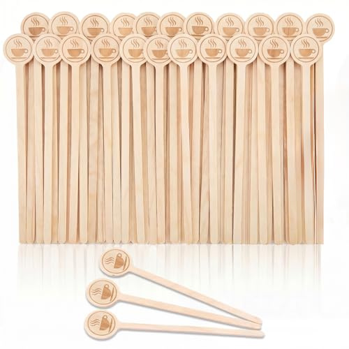 100Pcs Coffee Stirrers-5.9 Inch Natural Wooden Stir Sticks with Round Ends, Disposable Biodegradable Cafe Grade Coffee Stir Sticks Wood Beverage Mixer for Coffee Cocktails Milk Tea