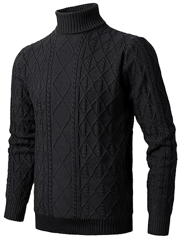 Herothorn Homme à Col Roulé Col Montant Torsadé en Tricot Fin et éPais avec Pullover Manches Longues Maille Rayées Doublé de Sweater PoloChandails