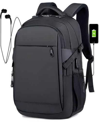 ALTOS OFFICE AND HOME Mochila para laptop, viajes de negocios y estudios, Puerto USB, Laptop hasta 15,6, negra, antirrobo, genial para senderismo, impermeable, resistente a arañazos, bien reforzada,