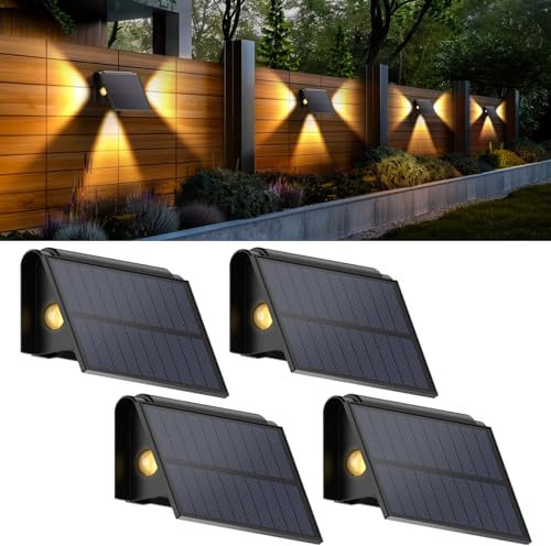 BENMA Solar Wandleuchte Aussen 4 Stück, Solarleuchten für Außen mit 2 Helligkeitsstufen, 3000K Warmweiß, IP65 Wasserdicht, Solarlampen für Außen für Garten Deko, Rasen, Treppen, Balkon, Hof