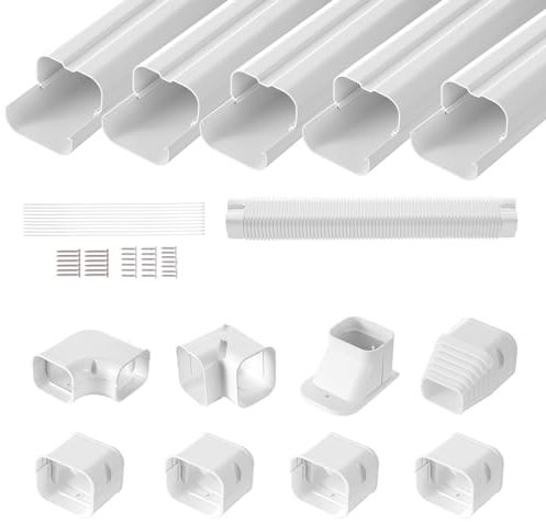 VEVOR Mini Split Line Set Cover 76.2mm W 3110mm L, PVC Decorative Pipe Line Cover For Air Conditioner with 5 Straight Ducts & Full Components Easy to Install, Paintable for Heat Pumps, White