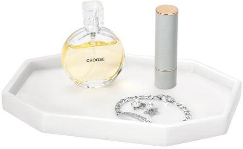 Shinowa 8 Kleines Achteckiges Tablett, Harz Aufbewahrungstablett Kosmetik Badezimmertablett Servierbrett für Schlafzimmer Schminktisch Wohnzimmertisch Küchenspüle Accessoires, Mattes Milchweiß