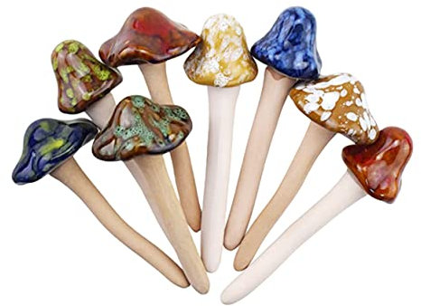 CIYODO 8stücke Keramik Pilz Stakes Garten Dekoration Mini Pilz Ornament Für Topfpflanzen Landschaftsdekoration