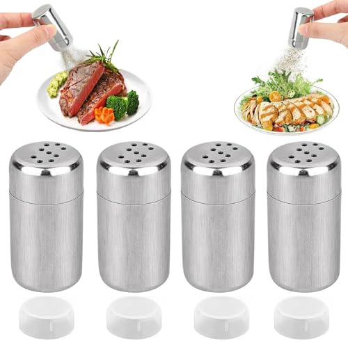 Esshogo 4 stycken mini saltströare, salt och pepparströare, liten, minisalt och pepparströare, rostfritt stål saltströare, saltströare och pepparströare, set för olika kryddor för resor, camping