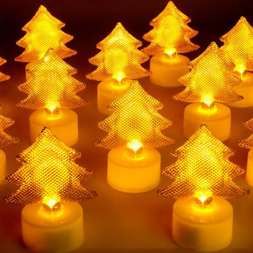 Candele a LED, 6 pezzi, con foro senza fiamma, batteria extra lunga 200 ore per matrimonio, illuminazione indiretta per decorazioni natalizie, decorazione per la stanza di Natale (albero di Natale)