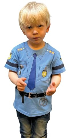 Polis T-shirt för Barn, Blå Bomullströja med Coolt Polisdesign Fram | Rolig utklädnad och rollspel för pojkar, mjuk och bekväm passform, perfekt för kalas, vardagslek och alla roliga lekstunder